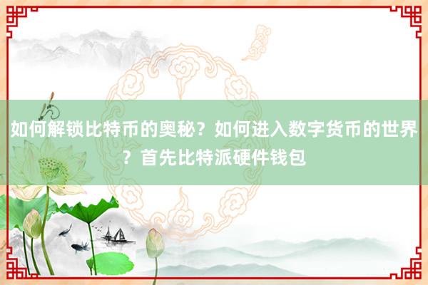 如何解锁比特币的奥秘？如何进入数字货币的世界？首先比特派硬件钱包