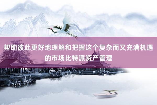 帮助彼此更好地理解和把握这个复杂而又充满机遇的市场比特派资产管理